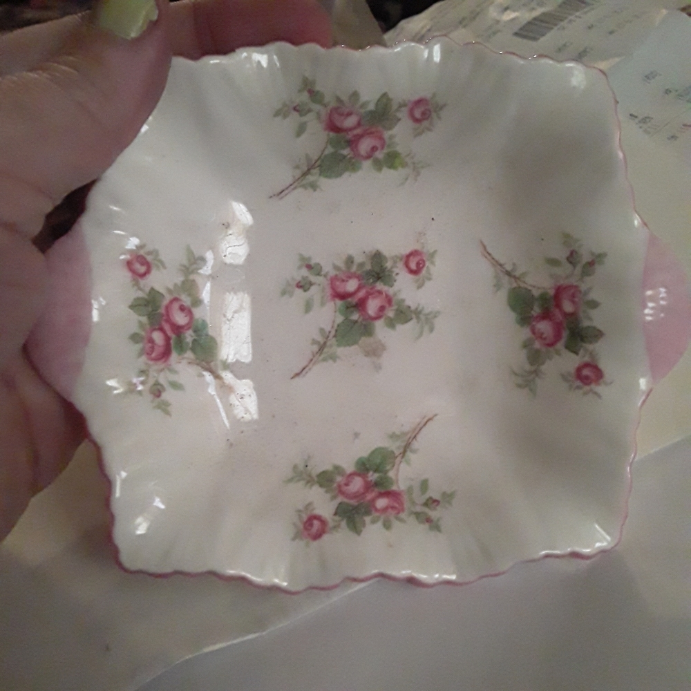 Pink Toses Sosp or Trinket holder bone china